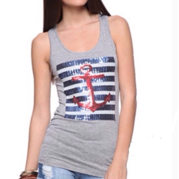 Forever 21 Tops - Red White & Blue Sequin Anchor Tank